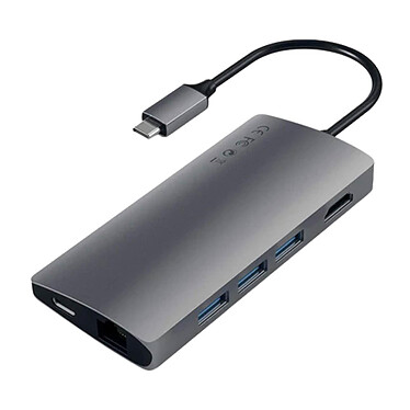 Satechi Hub USB C vers HDMI 4K + Ethernet + 3 USB + USB C 60W + Lecteur carte SD / micro-SD Carte V2 Gris sidéral