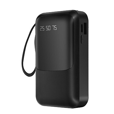 Avizar Batterie Externe Noire Universelle 12800mAh avec Câbles intégrés USB-C, micro USB et Apple Lightning