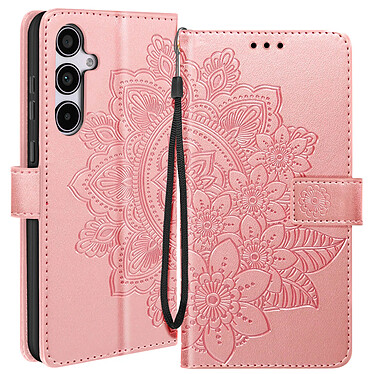 Avizar Étui Fleurs Mandala pour Samsung Galaxy A35 5G Portefeuille Dragonne Rose