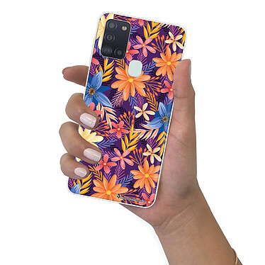 LaCoqueFrançaise Coque Samsung Galaxy A21S 360 intégrale transparente Motif Fleurs violettes et oranges Tendance pas cher