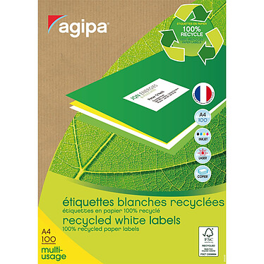 AGIPA Boîte de 2100 étiquettes d'adresse 63,5x38,1mm recyclées blanche