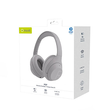 Muvit Casque Audio Sans Fil Bluetooth 5.3 POP Compatible Jack 3.5mm avec Câble USB-A Gris pas cher