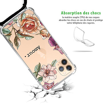 Avis LaCoqueFrançaise Coque cordon iPhone 11 Pro noir Dessin Amour en fleurs