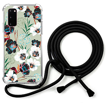 LaCoqueFrançaise Coque cordon Samsung Galaxy S20 Dessin Fleurs vert d'eau