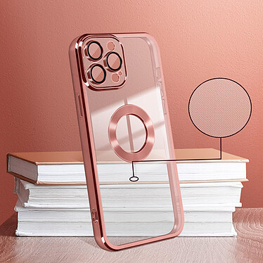 Avizar Coque iPhone 14 Pro Max Silicone Souple Bloc Caméra Couvert  Transparent Contour rose Chromé pas cher