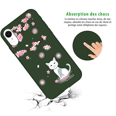 Avis Evetane Coque iPhone Xr Silicone Liquide Douce vert kaki Chat et Fleurs
