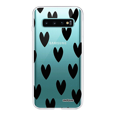Evetane Coque Samsung Galaxy S10 360 intégrale transparente Motif Coeurs Noirs Tendance
