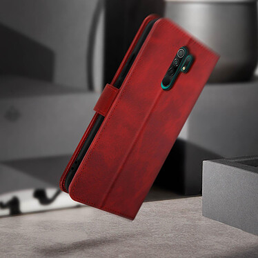 Avizar Étui Xiaomi Redmi 9 Housse Folio Intégrale Portefeuille Fonction Support Rouge pas cher