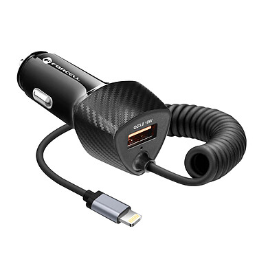 Forcell Chargeur Voiture USB 38W QC 3.0 + Câble Lightning Intégré Forcell  Noir