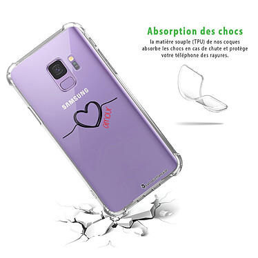 Avis LaCoqueFrançaise Coque Samsung Galaxy S9 anti-choc souple angles renforcés transparente Motif Coeur Noir Amour