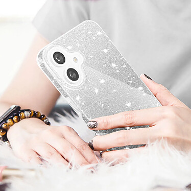 Avizar Coque Paillette pour iPhone 16 Plus Hybride Design Glamour Argent pas cher