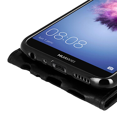 Avizar Etui Huawei P Smart Housse Clapet Vertical Porte-carte Coque Silicone gel Noir pas cher