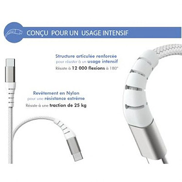 Avis Force Power Câble Renforcé USB A/Lightning 2m - 2.4A Blanc Blanc