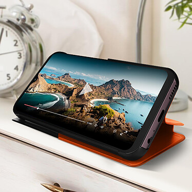 Avis Avizar Étui Clear View pour Samsung Galaxy A14 4G et 5G Fenêtre Affichage Heure Support Vidéo  Orange