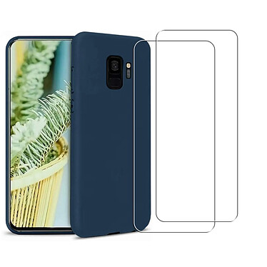 Acheter Evetane Coque Samsung Galaxy S9 Silicone liquide Bleu Marine + 2 Vitres en Verre trempé Protection écran Antichocs