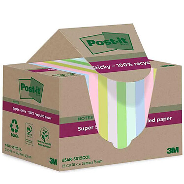 POST-IT Super Sticky Recycling Notes, 12x70 feuilles 76 x 76 mm, coloré