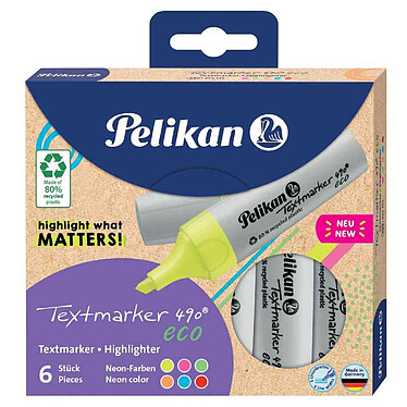 PELIKAN Surligneur 490 eco, étui de 6, couleurs fluo