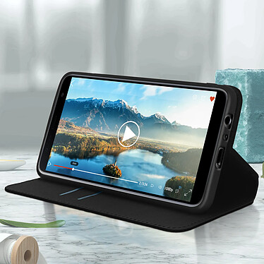 Avizar Etui folio Noir Stand Vidéo pour Samsung Galaxy J6 Plus pas cher