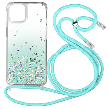 Avizar Coque Paillette iPhone 12 Pro Max Cordon Amovible Antichocs Dégradé Turquoise