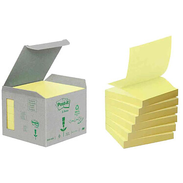 POST-IT Lot de 6 Bloc-note adhésif Recycling Z-Notes, 76 x 76 mm Jaune