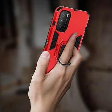 Avis Avizar Coque Xiaomi Poco M3 Hybride Antichoc Bague Métallique Support rouge