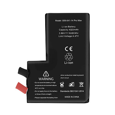 Clappio Batterie sans BMS pour iPhone 14 Pro Max Capacité 4323mAh Noir