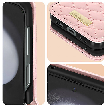 Avizar Coque pour Samsung Z Flip 5 Simili Cuir Rhombique Pliable Collection Geo  Rose pas cher