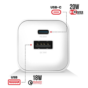 Avis Swissten Chargeur Secteur USB C Power Delivery 20W et USB Quick Charge 18W Blanc