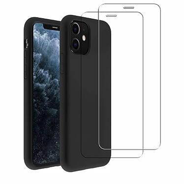 Acheter Evetane Coque iPhone 11 Silicone liquide Noire + 2 Vitres en Verre trempé Protection écran Antichocs