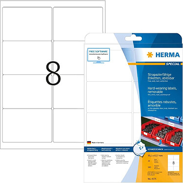 HERMA Etui de 160 Etiquettes Film SPECIAL 99,1 x 67,7 mm Enlevable Resistante