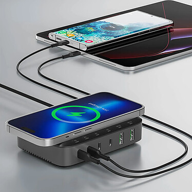 4smarts Station de charge GaN 100W, Dock Induction + 4x USB-C + 2x USB Noir pas cher