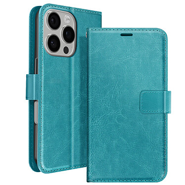 Mayaxess Étui pour iPhone 16 Pro Portefeuille avec Dragonne Turquoise