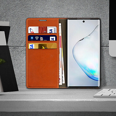 Avis Avizar Étui Galaxy Note 10 Folio Cuir Véritable Porte cartes Support Vidéo Camel