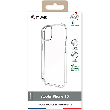 Avis Muvit Coque pour iPhone 15 Recyclée Souple Antichoc Transparent