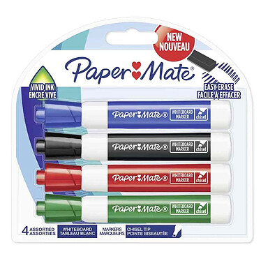 PAPER MATE blister de 4 marqueurs pour tableau blanc, biseauté