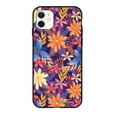 LaCoqueFrançaise Coque iPhone 12 Mini Silicone Liquide Douce Fleurs violettes et oranges