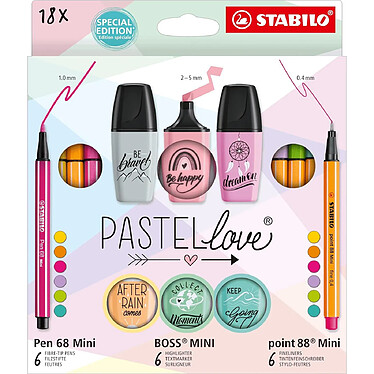 STABILO Kit écriture Mini World Pastellove, étui de 18