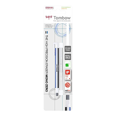 TOMBOW Stylo gomme MONO zéro classique 2,5 x 5mm blanc/bleu/noir + 2 recharges