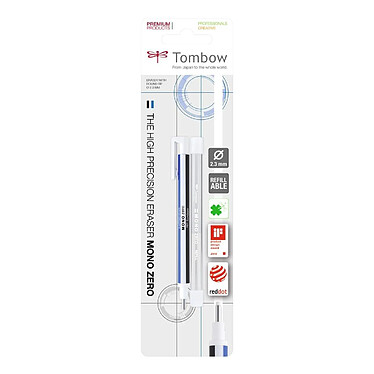 TOMBOW Stylo Gomme MONO zero classique pointe ronde 2,3 mm blanc/bleu/noir + 2 recharges