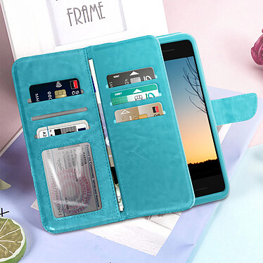 Avizar Etui pour Smartphone 5,3 à 5,5 pouces Clapet Portefeuille Multi Rangements Caméra Slide  turquoise pas cher