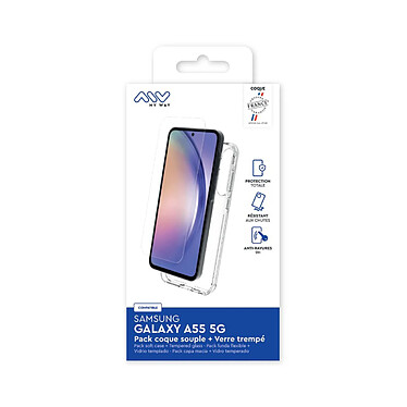 Avis Myway Coque pour Galaxy A55 5G Souple en TPU et Protection d'Écran en Verre Trempé Transparent