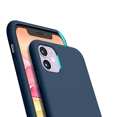 Evetane Coque iPhone 11 Bleue Silicone Liquide + 2 Protections écran et 2 protections Objectif Caméra pas cher