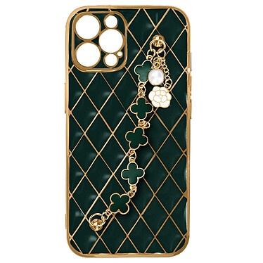 Avizar Coque Géométrique pour iPhone 12 Pro avec Chaine Trèfle à quatre feuilles  Vert