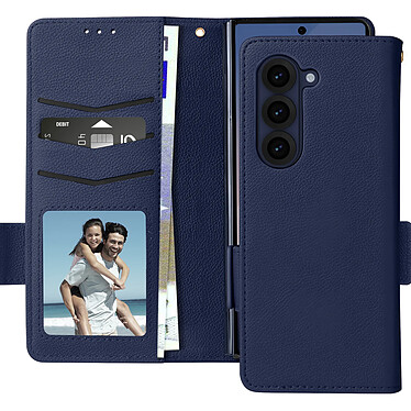 Avizar Étui pour Galaxy Z Fold 6 Portefeuille Languette Magnétique Dragonne Bleu Nuit