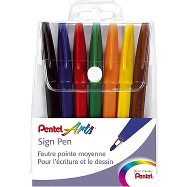 PENTEL Pochette de 7 stylos feutre Sign Pen, pointe nylon 2mm