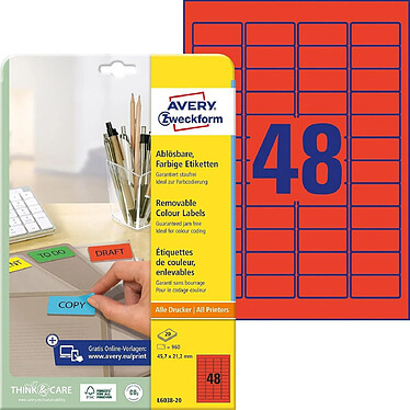 AVERY Etui de 960 Etiquettes Multi-usages 45,7 x 21,2 mm Rouge