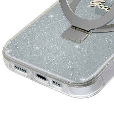 Guess Coque MagSafe pour iPhone 15 Paillette en Silicone Bords Surélevés Argent pas cher