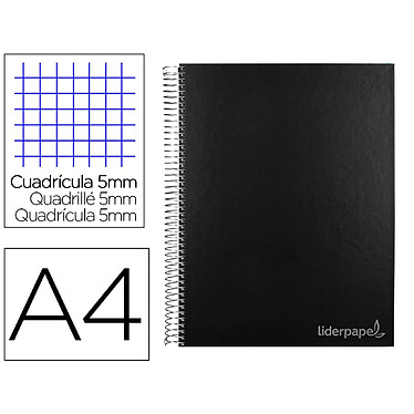 Avis LIDERPAPEL Cahier spirale Jolly A4 280p 75g quadrillé 5x5mm microperforé 4 trous - Noir x 17