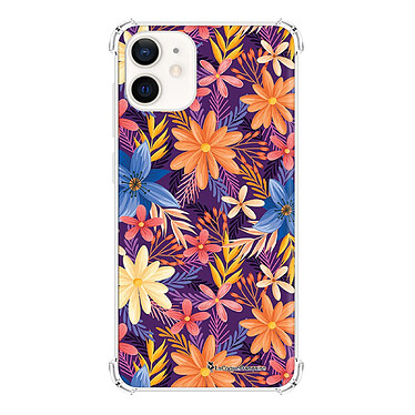 LaCoqueFrançaise Coque iPhone 12 mini anti-choc souple angles renforcés transparente Motif Fleurs violettes et oranges