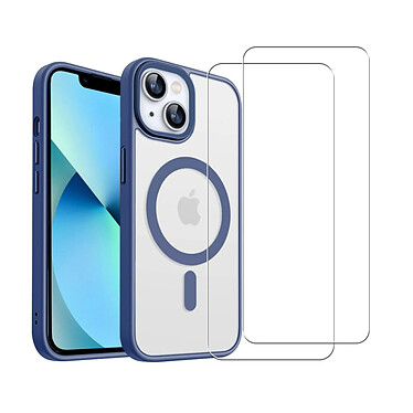 Acheter Evetane Coque iPhone 13 Bleue et transparente Motif fumée Compatible Magsafe + 2 Vitres Protection ecran